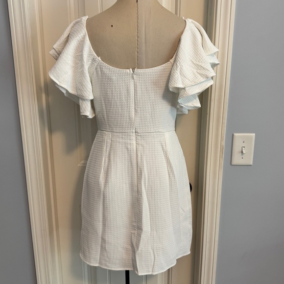 NEW She + Sky Small White Textured Mini Dress ~ Ruffle Sleeve Bride Sorority - Picture 2 of 6